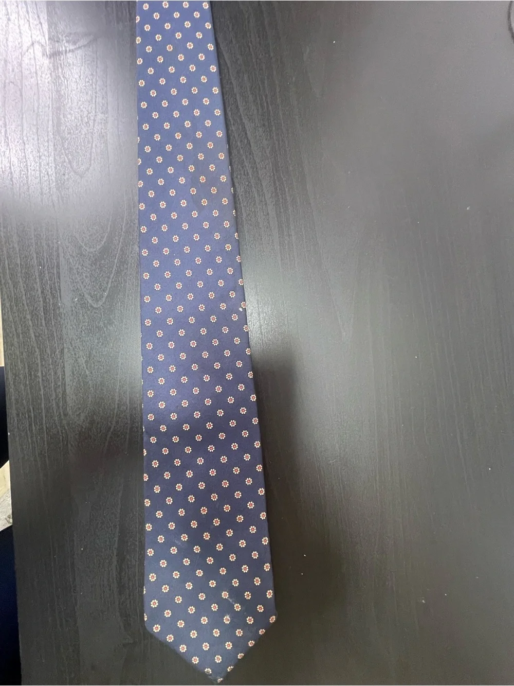Vintage 1980s Latham House Silk Foulard Tie Medallion Navy Blue Ivy League Trad